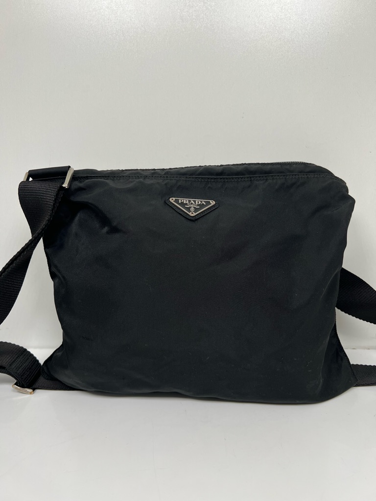 Authentic Prada Nylon Crossbody Zipper Bag, Black